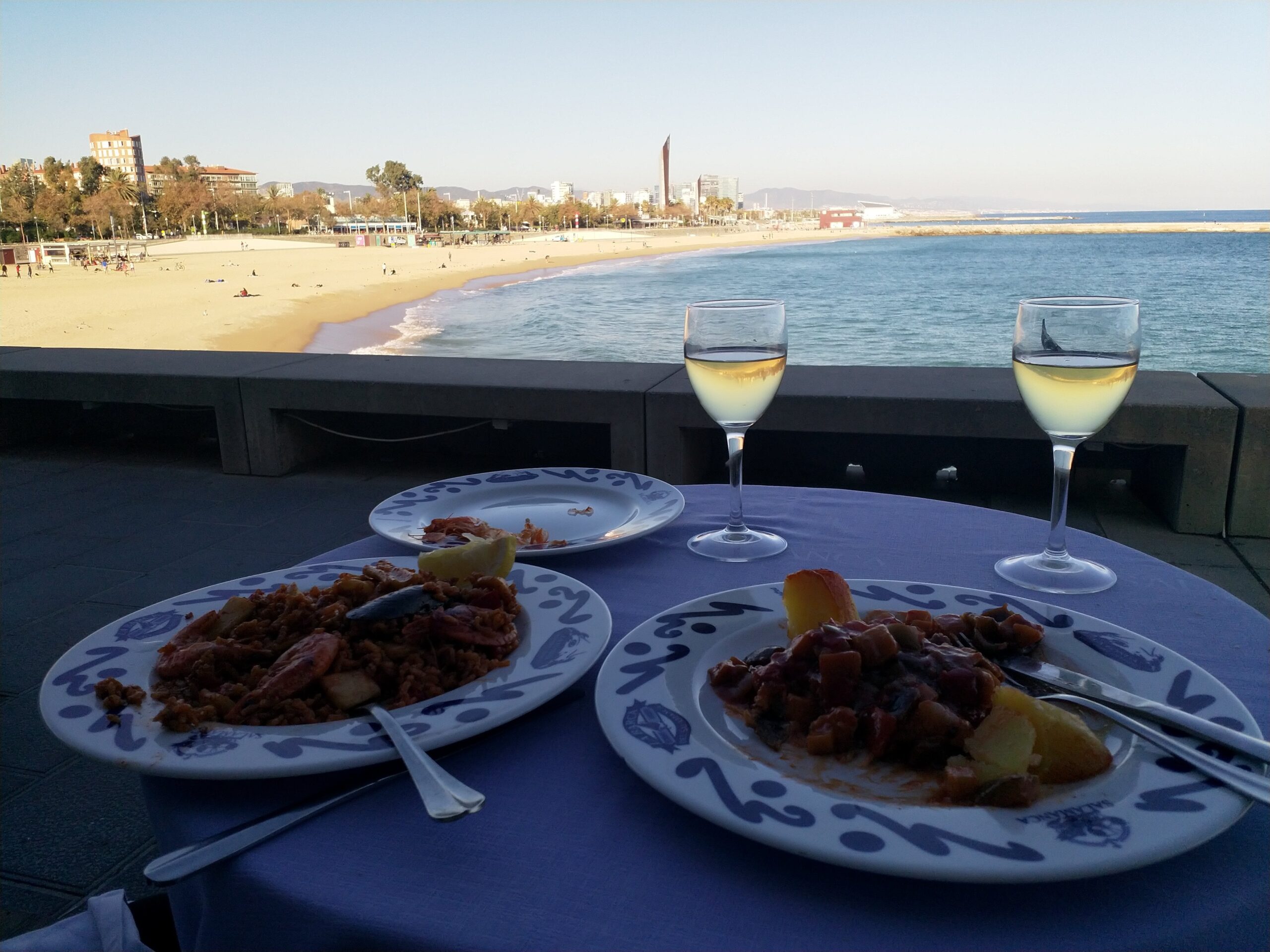 lunch with wine with views to Playa Nova Icaria
