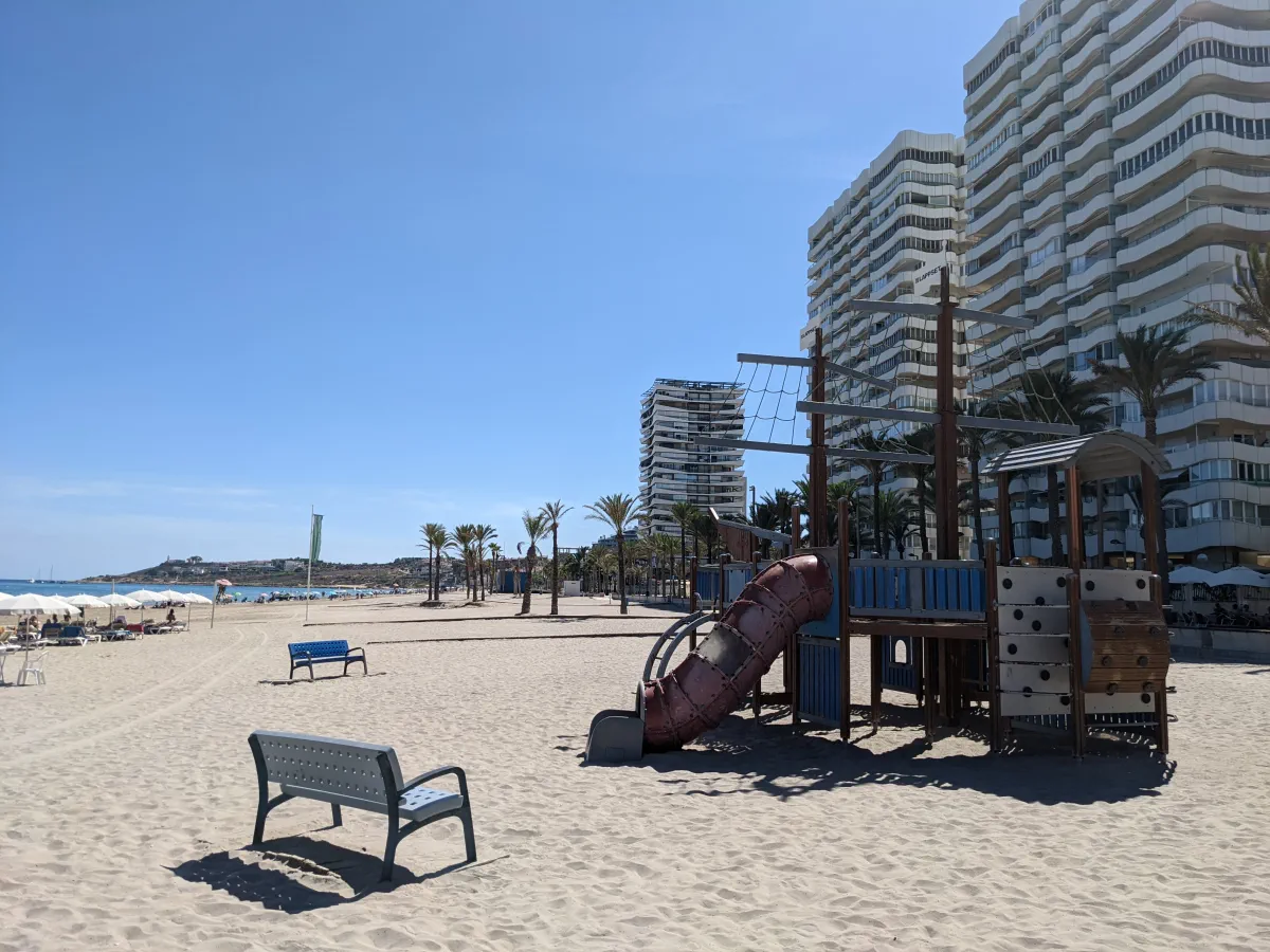 San Juan beach in Alicante with a kids playground