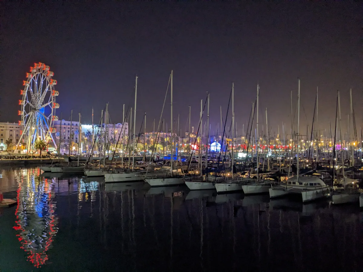 barcelona harbour night time