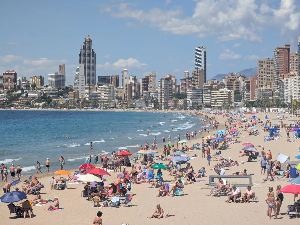 Miami of Europe, Playa Poniente, Benidorm full of people sun bathing