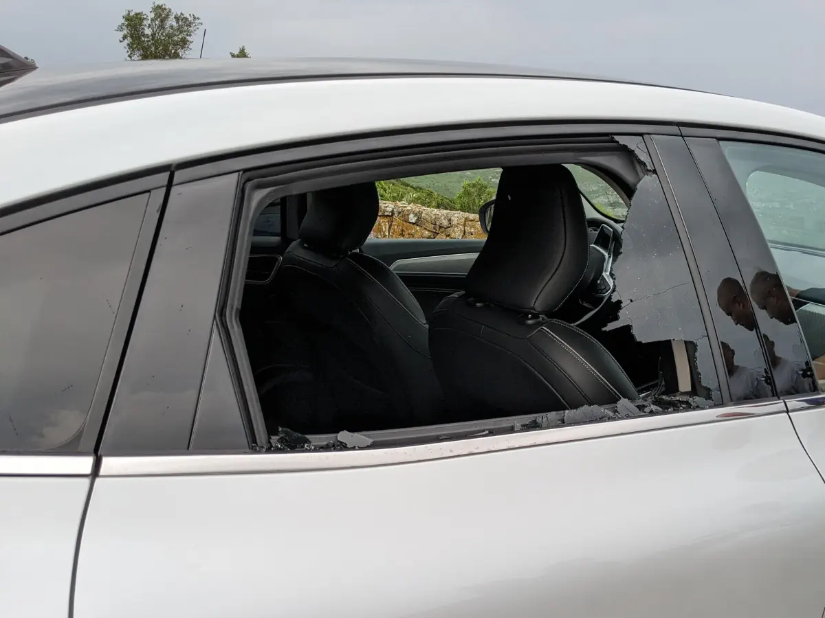a broken car window